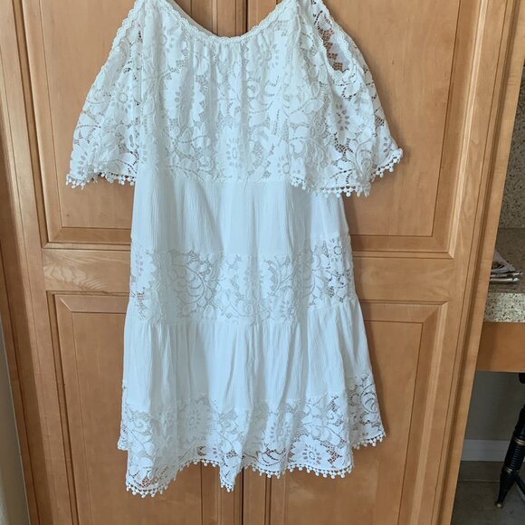 Lace and Gauze Dress Spaghetti Straps and Drop Sleeve - Picture 4 of 11